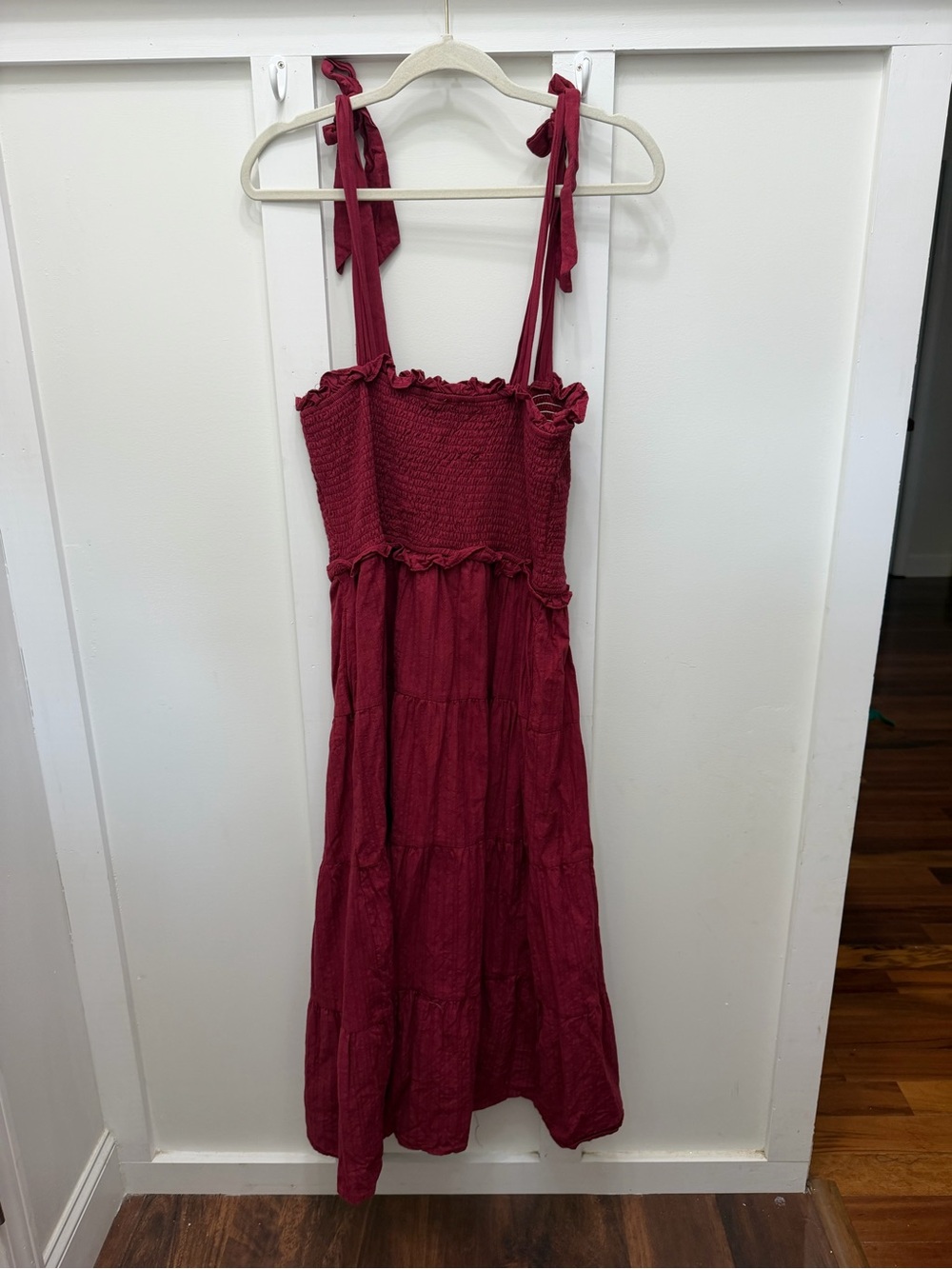 Aura Burgundy Tie-Shoulder Smocked Sundress - Picture 3 of 5